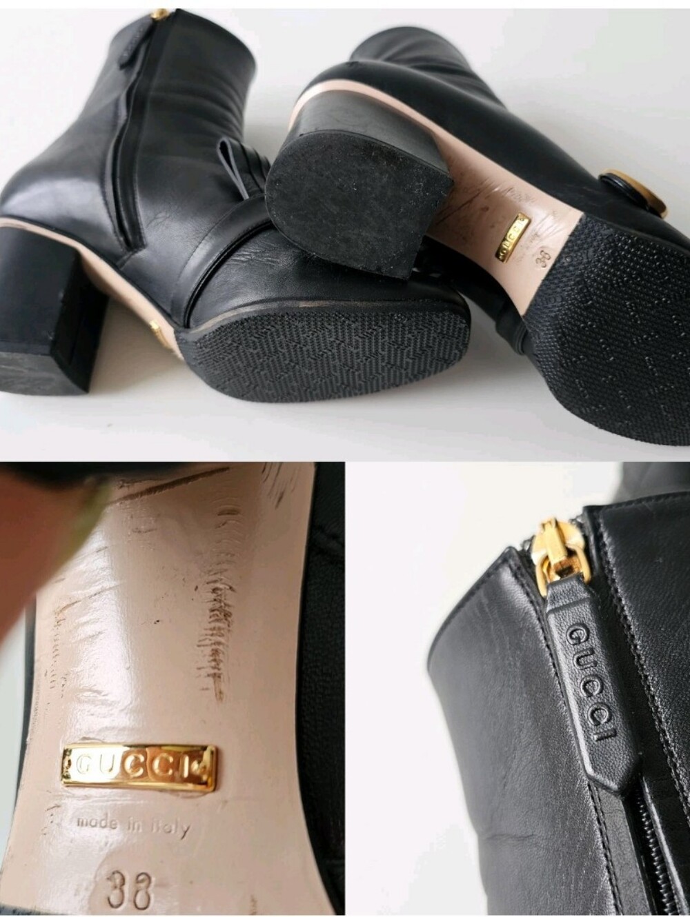 Gucci Marmont Gold GG Logo Black Leather Fringe Ankle Boots EU 38, US 7.5 - Picture 2 of 14